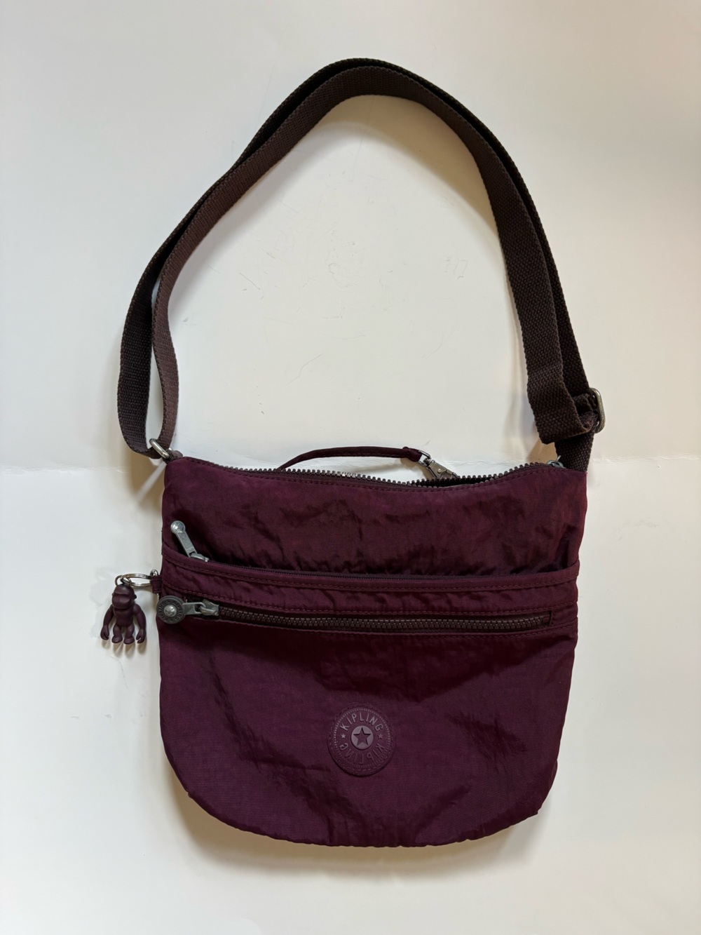 Kipling Purple Nylon Crossbody Bag Syro Medium Shoulder Purse Monkey Keychain